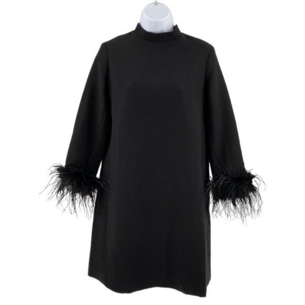 Tuckernuck Black Feather-Trim Mini Dress